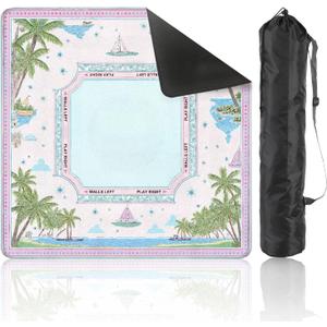 Mahjong Mat 31.5" x 31.5" Tropical Palm Trees Sailing Boat Pink Blue Pastel Design Non-Slip Noise Reduction Mahjong Tiles Table Cover for Dominoes Poker Card Board and Tile Games
