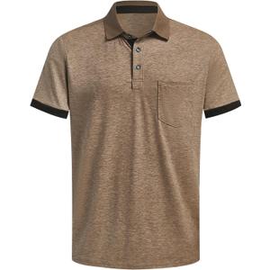 Hardaddy Men's Business Casual Golf Polo Shirt with Pocket Short Sleeve Work Shirts with Collar Stylish Summer Contrast Color Tees Tops Shirts Slim Fit Khaki 3XL (XXXL)