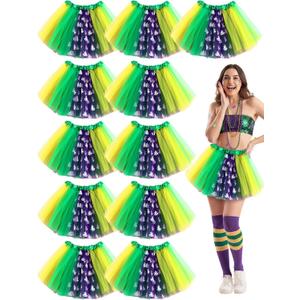 Chicingyou 12 Pcs Mardi Gras Tutus Bulk Multicolor Tutu Skirt Green Yellow Purple Mardi Gras Accessories for Women