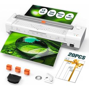 Laminator Machine 13 Inch Lamination Machine with Auto Paper Feed, Never Jam A3 Thermal Lamination, 20 Laminating Sheets 10-in-1 Laminator with Cutter, Trimmer & Corner Rounder for Office School Home