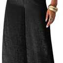 OYOANGLE Women's 2 Piece Outfits Metallic Sleeveless Asymmetrical Crop Blouse and Wide Leg Pants Set (Black)