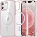 SUPFINE Magnetic for iPhone 12 Case,iPhone 12 Pro case, [Compatible with MagSafe][Clear Hard Back with Soft TPU Bumper][12FT Military Grade Drop Protection] Shockproof Phone Case,Clear Light Pink