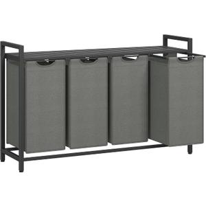 VASAGLE Laundry Hamper, Laundry Basket, Laundry Sorter with 4 Pull-Out and Removable Bags, Shelf, Metal Frame, 4 x 10.6 Gallons (40 L), 45.7 x 13 x 28.4 Inches, Slate Gray and Charcoal Gray UBLH401G01