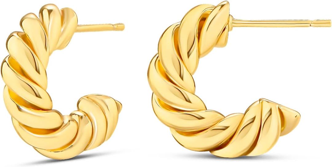 Amazon Essentials Sterling Silver Twisted Rope Hoop (15 mm, Yellow Gold)