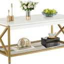 VECELO Coffee Table with 2-Tier Storage Shelf X-Frame for Living Room, Office Industrial Style,Easy Assembly, 39 inch Gold