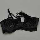 OYOANGLE Women's Leather Lace Trim Underwire Bra Lingerie Cut Out Strappy Push Up Goth Bralette (Medium, Black)