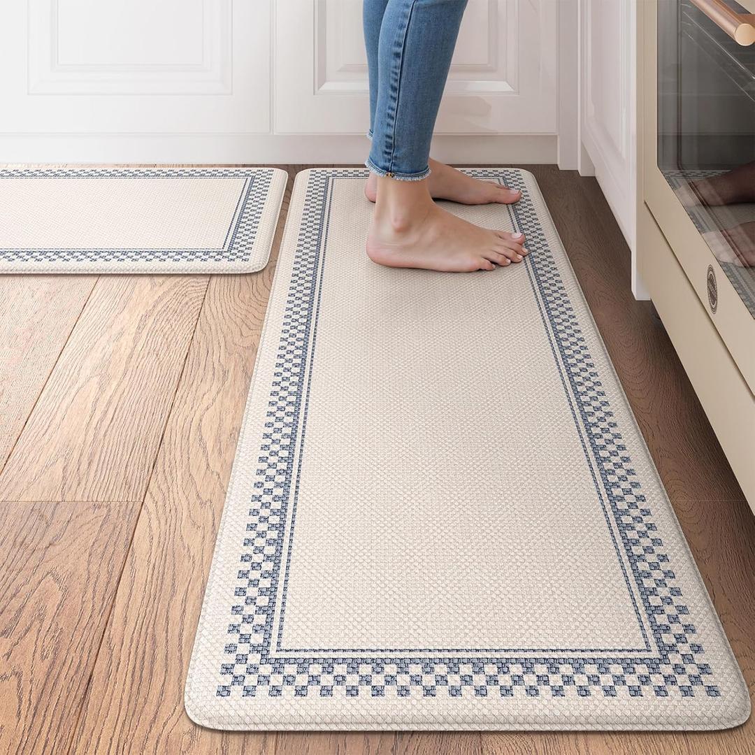 Kitchen Mats Cushioned Anti Fatigue, Waterproof Non Slip Kitchen Mat [2PCS], Memory Foam Kitchen Floor Mats, Ergonomic Comfort Kitchen Mats for Floor Office Laundry,Beige (17.3" x 47"+17.3" x 29")
