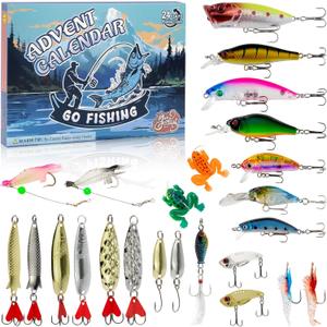 Advent Calendar 2025, 24 Days Christmas Countdown Calendar Fishing Lures Set, Christmas Gifts for Teens, Boys, Adults