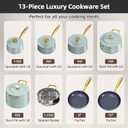 Nuwave Lux LE 13-Pc Cookware Set with Elegant Gold Handle, Diamond Infused Ceramic Non-Stick, PFAS Free, Premium Metal Lids, Ergonomic Stay-Cool Handles, Induction Ready & Compatible w/All Cooktops, Multiple
