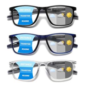 Hubeye Photochromic Progressive Reading Glasses for Men and Women Ultralight Flexible Anti-Blue Light Readers （Navy blue+Clear+Black，+1.5）