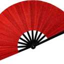 13" Glitter Large Rave Fans Clap Fans for Line Dancing Folding Clack Handheld Foldable Decorative Fans Hand Fan for Dance, EDM Music Festivals & Parties(Red)