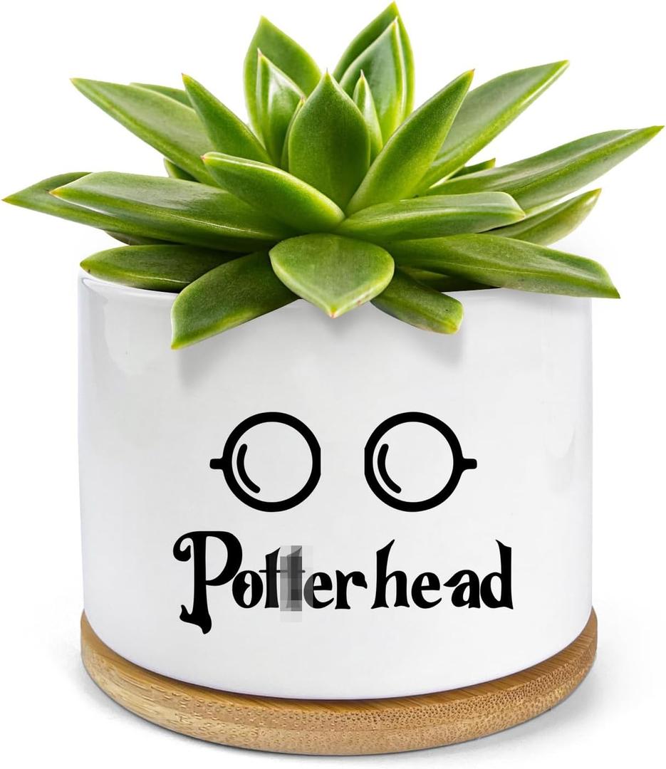 Funny Ceramic Succulent Planter Pots with Drainage Bamboo Tray, Office Windowsill Decor Indoor, Funny Plants Pots Desk Accessories for Plant Lovers Mom Friends Teacher (Not Plants)