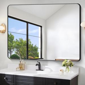 FORBATH Large Bathroom Mirror 48 x 36 InchesBlack Large Wall Mirror Aluminum Frame Wall Mounted Rounded Corner Morndern Mirror for Bathroom Bedroom Entryway Living Room