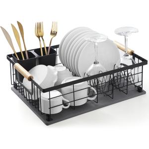 Dish Drying Rack with Stone Drying Mat, Dish Drainer and Diatomaceous Earth Dish Mat, Dish Drainers for Kitchen Counter with Stone Dish Mat
