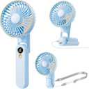 Portable Handheld Fan, [Up to 15 Working Hours],180° Foldable Personal Fan, USB Rechargeable Mini Hand Fans for Travel/Summer/Outdoor/Office, 5 Speeds Adjustable, LED Display,Blue, 2.8 x 5.9 x 3.8 inches