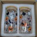 2 Sets Halloween Ghost Glass Cups with Lid and Straw 16 oz Pumpkin Drinking Party Glasses with Pumpkin Ghost Skull Bat Straw Topper Spooky Iced Coffee Tumbler for Women Men Halloween Gifts