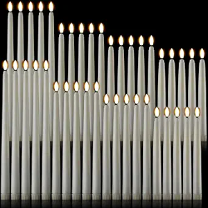 Baquler 40 Pcs Flameless Taper Candles LED Flickering Taper Bulk Battery Operated Flameless Candle for Halloween Christmas Birthday Wedding Decoration, 8.5/9.7/10.8/12.8 Inch (Ivory)