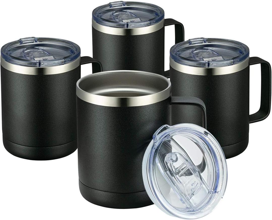 MEWAY 12oz Coffee Mug With Handle 4 Pack Bulk,Stainless Steel Insulated Travel Tumblers With Sliding Lid,Double Wall Vacuum Camping Cup for Hot & Cold Drinks Tea (Black,Set of 4) MEWAY 12oz Coffee Mug With Handle 4 Pack Bulk,Stainless Steel Insulated Travel Tumblers With Sliding Lid,Double Wall Vacuum Camping Cup for Hot & Cold Drinks Tea (Black,Set of 4)