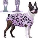 FUAMEY Recovery Suit for Dogs After Surgery, Soft Breathable Dog Bodysuit E-Collar & Cone Alternative Surgical Suit, Male Female Dog Neuter Spay Suits Anti Licking Wounds Onesie Purple Leopard L (L(Back:16.1-20.1in,WT:23-48lbs))