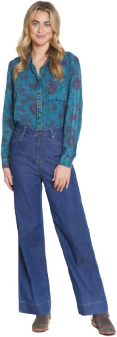 TRU Luxe Women's Wide Leg Trouser Jean (Blue)