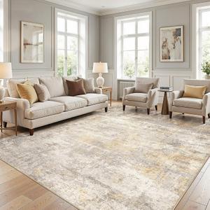 Cotiled 9x12 Area Rugs Living Room: Washable Abstract Rug Gold Grey Brown