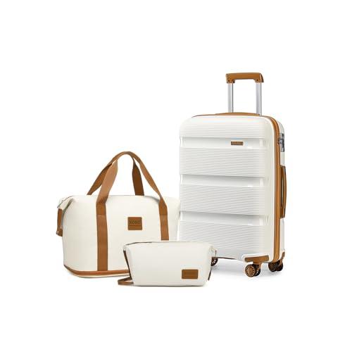 Kono Carry On Luggage PP Hardshell Lightweight Luggage Set, Suitcase with Double Spinner Wheels TSA Lock 3 Piece Set White(DB/TB/20in)