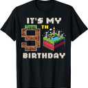 My 9th Birthday Pixel Game 9 Cake Video Gamer Boys Kid Youth T-Shirt, Black, Small Youth