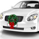 BBTO LED Lighted Car Wreath with Red Bow and Berries - Artificial Leaves, SUV & Truck Mounting Equipment for Holidays
