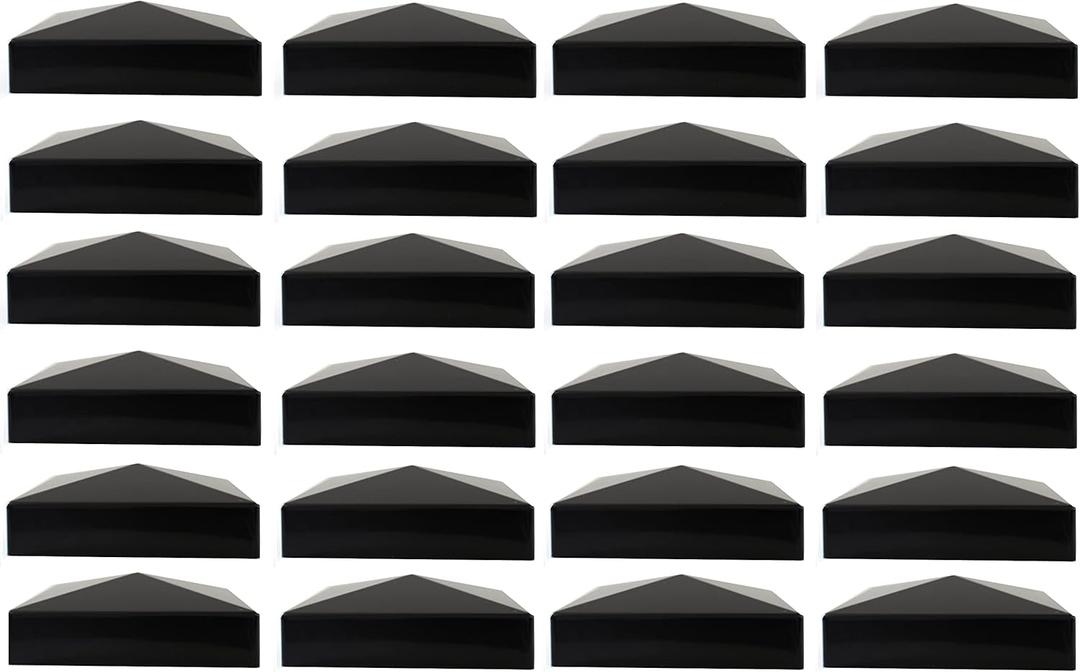 True 5x5 (127mm x 127mm) Plastic Pyramid Vinyl Fence Post Cap Black or White Multiple Quantities for True Actual 5" x 5" Vinyl Posts (24, Black)