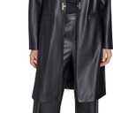 HALSTON Women's Long Vegan Leather Gold Hardware Jacket, Size 8