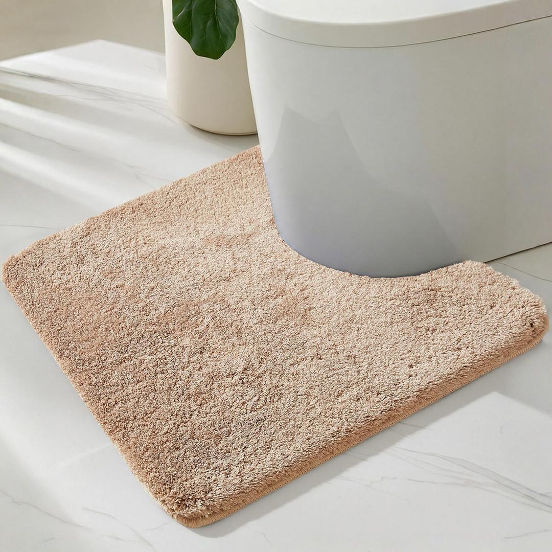 TYUU Toilet Rug, Ultra Soft Toilet Rugs U Shaped Machine Washable Non Slip Absorbent Quick Dry Toilet Mat with Rubber Backing, Beige 20" x 24" U Shape