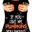 Women's Halloween Sleeveless Tank Top Set If You Like My Pumpkin Printing Drawstring Shorts Stretch Bottoms Suits (Orange-1)