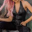 Women's Sexy Adjustable Spaghetti PU Leather Bustier Crop Tube Top Rave Dance Cutout Cami Tank Tops