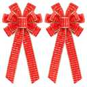 HSTCRAFTLIFT 2PCS Red/Gold Velvet Christmas Bows with Gold Shiny Patches - 11"x19.6" Holiday Decor for Tree Topper Wreaths Door Windows Fireplace Fence Porch Gifts Parties Indoor/Outdoor Decorations