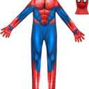 Marvel Spider-Man Official Youth Deluxe Zentai Costume - Deluxe Two-Way Stretch Spandex with Invisible Zippers and Wrist Openings for Added Convenience (XS) (Red, S)