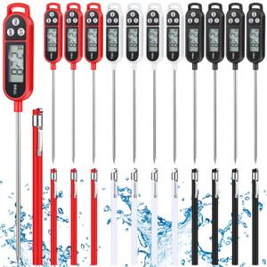 Copkim 12 Pcs Meat Food Thermometer Food with Probe Water Liquid Instant Read Digital Thermometer Kitchen Cooking Supplies for Cooking BBQ Milk Yogurt (Black,White,Red)