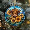 2 x Highland Cow Ornament 2025 with Sunflowers  Rustic Farmhouse Ornament, Scottish Cow Christmas Tree Decoration, Country Animal, Farm Lover Home Dcor, Countryside Rustic Keepsake