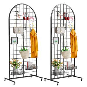 VGMiu Grid Wall Panel 2PCS Display Stand 2' x 5.2' FT Black Grid Wall Panels Movable Retail Display Racks Floorstanding Gridwall Heavy Duty with Wheel for Art Craft Photo Displays Fair Trade Show