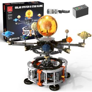 Solar System Building Set with Light, Rotatable STEM Educational Toys with 8 Planets, Electric Manual Mode Spinning Space Toys for Astronomy Learning, Gift for Boys Girls Age 6-12(1282pcs)