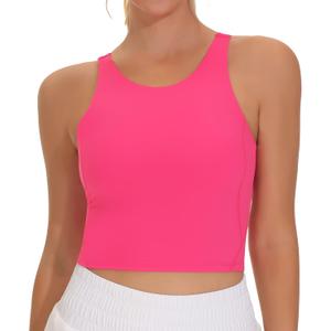 THE GYM PEOPLE Women's Sports Bra Sleeveless Workout Tank Tops Running Yoga Cropped Tops with Removable Padded (Medium, Bright Pink)