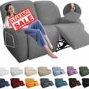 YEMYHOM 6 Pieces Stretch Loveseat Recliner Slipcover Jacquard Recliner Sofa Cover with Side Pocket Fitted Recliner Cover Couch Furniture Protector with Elastic Bottom (Loveseat Recliner, Light Gray)