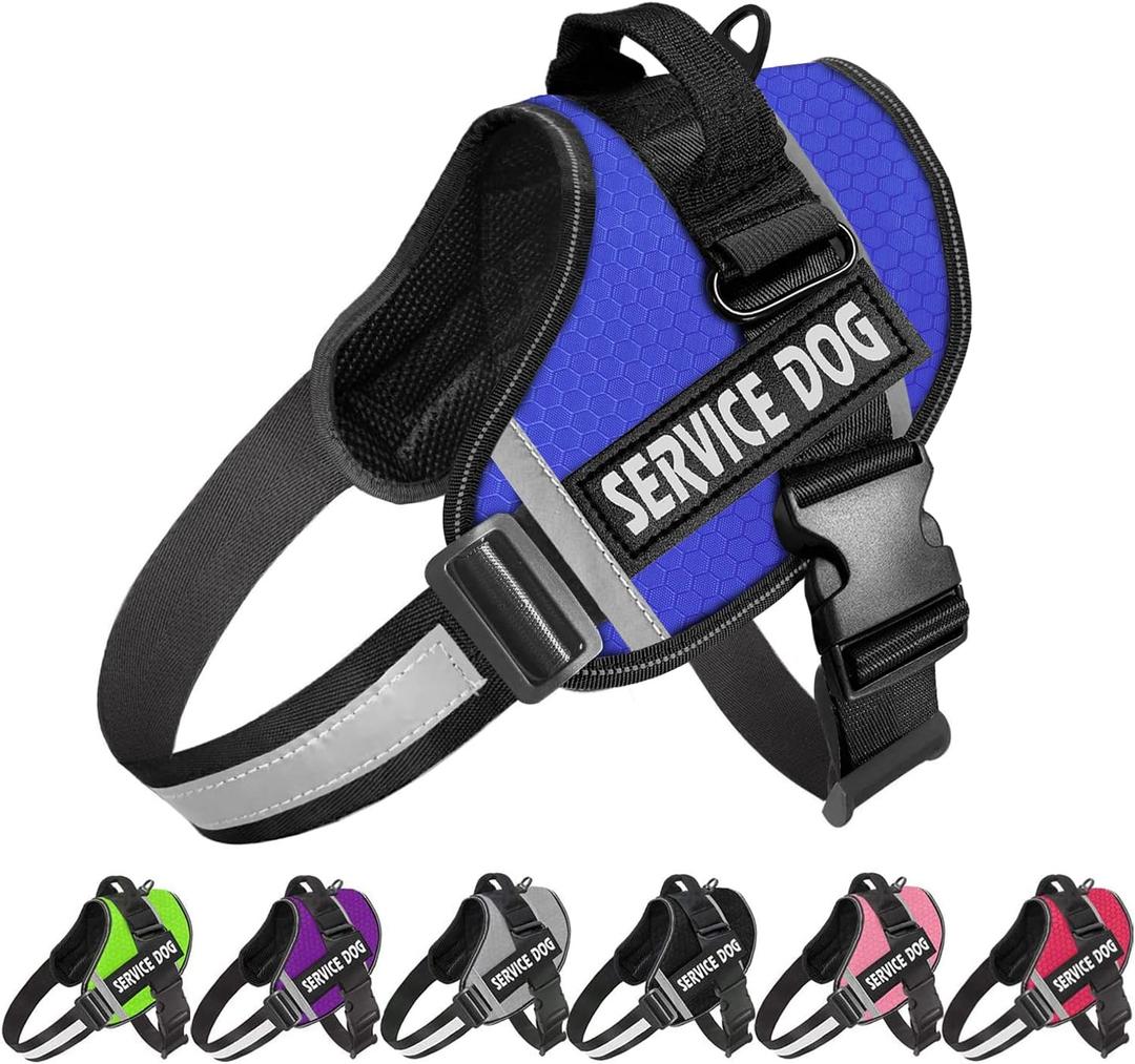 JSXD Dog Harness,No-Pull Service Dog Harness with Handle Adjustable Outdoor Pet Dog Vest 3M Reflective Nylon Material Vest for Breeds,Easy Control for Large Dogs (Blue)