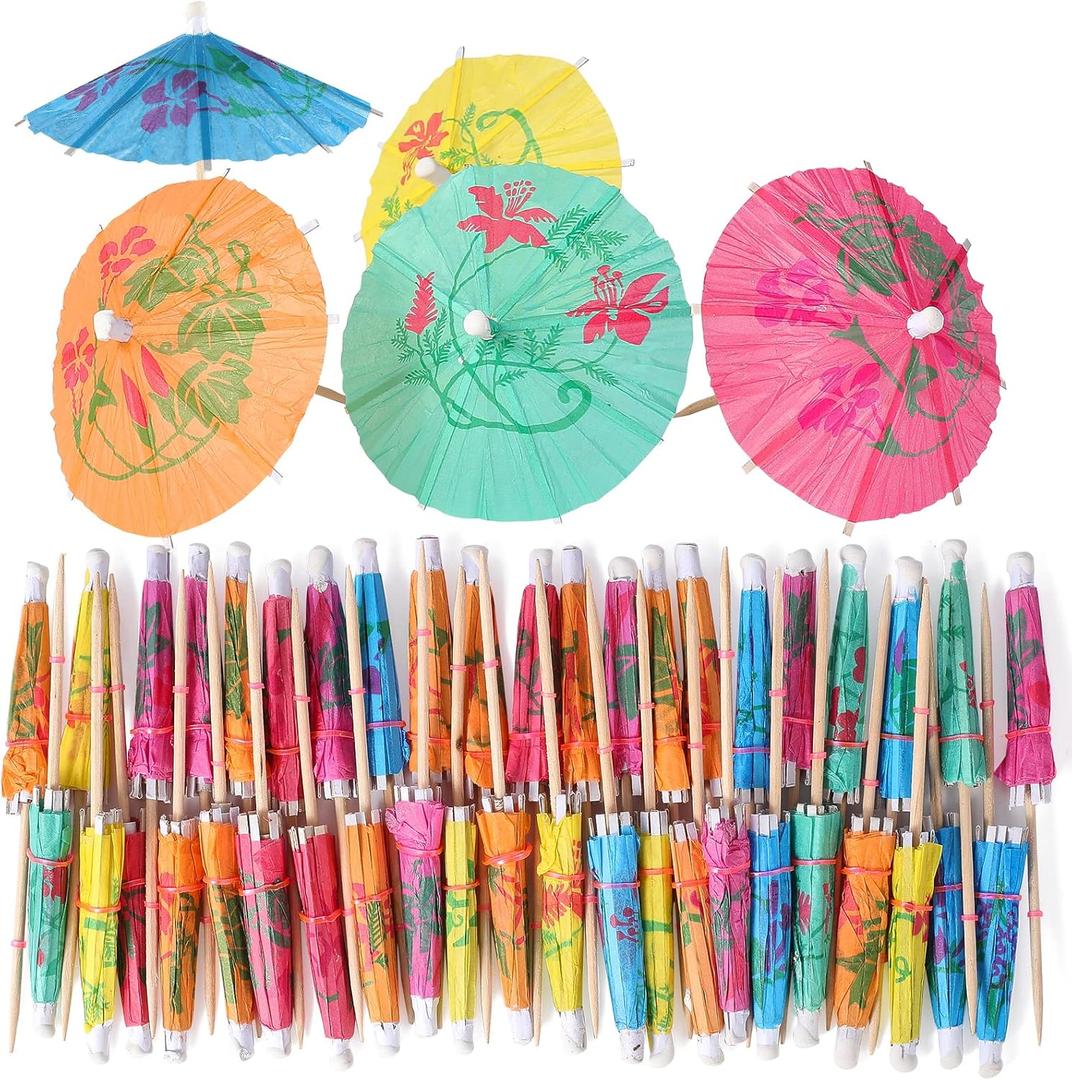 [1000 Pcs] Cocktail Drink Umbrella Picks Toothpicks - Colorful Paper Toothpicks Cocktail Umbrellas for Luau Parasols Hawaiian Tiki Party Decorations
