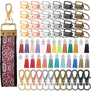 Furge 72 Pieces Key Fob Hardware Set Including 24 Wristlet with Keyring, Colorful Leather Keychain Tassel and Swivel Snap Hooks for Supplies, 6 Colors, Multicolor, Large