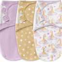 Unnivoll Baby Swaddles for Newborns 100% Cotton Newborn Swaddle Sack 3 Pack Baby Swaddles 0-3 Months Swaddle Sleep Sack for Newborn Baby Boy Girl Purple Clouds & Yellow Giraffe