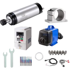 CNC Spindle Motor Kits, 110V 2.2KW 80mm Water Cooled Spindle Motor CNC motor +110V 2.2KW VFD+Clamp Mount +Water Pump+ Water pipe+ER20 Collet set + Drill bits+ wires+wrenches for CNC Router Machine