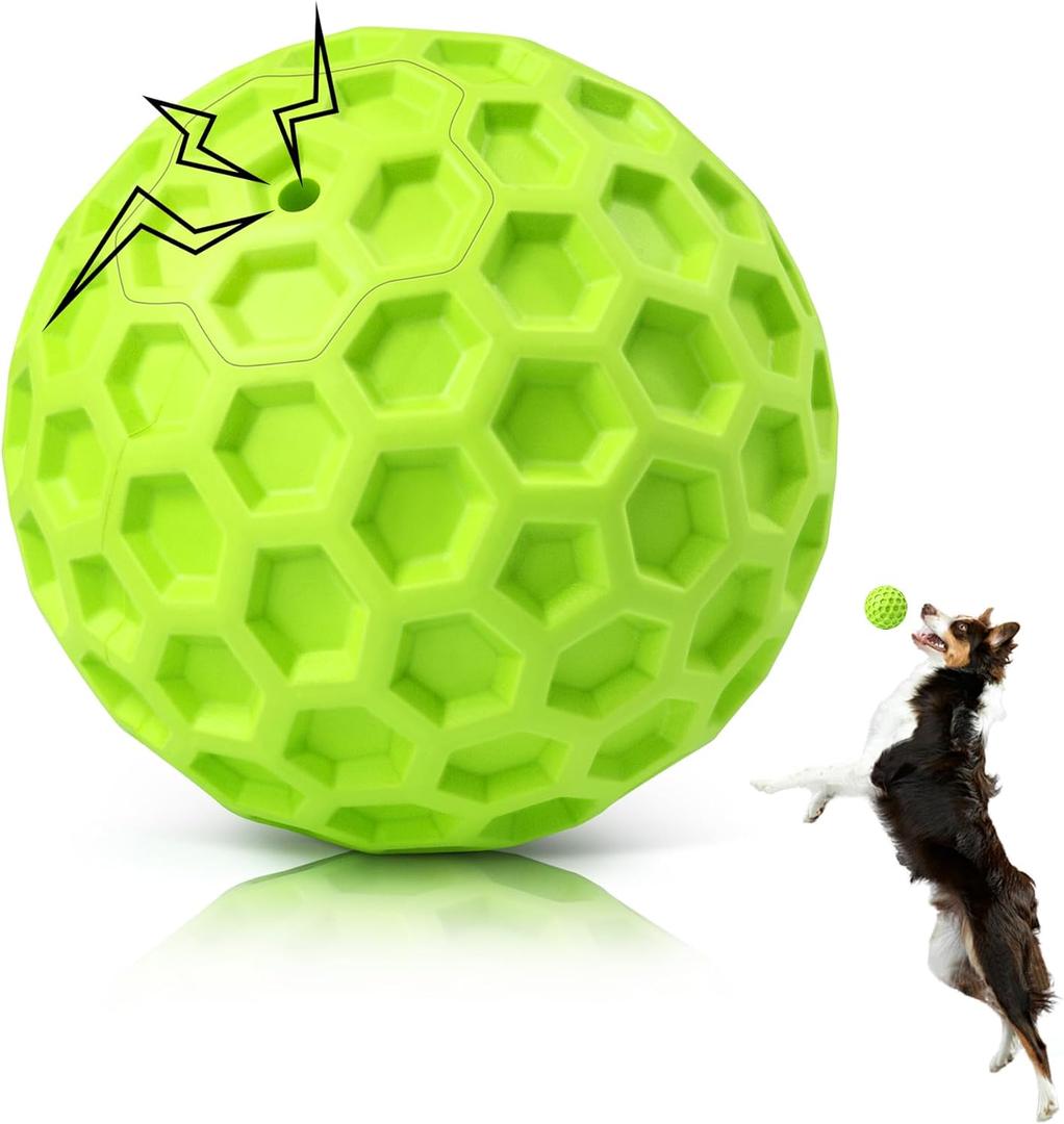 Indestructible Squeaky Dog Balls, Dog Toys for Aggressive Chewers Large Breed for Relieving Anxiety, Tough Dog Chew Toys Balls for Aggressive Chewers, Outdoor Squeaky Dog Toys for Large Dogs (Green)