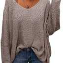 BZB Women's V Neck Long Sleeve Knit Loose Oversized Pullover Sweater Top (M, Apricot) 