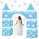 Bucherry 9 Pcs Winter Birthday Party Decorations Princess Castle Cardboard Playhouse Large Snowflake Castle 43 x 51 Winter Snowflake Princess Fort for Kid Girl Wonderland Birthday Decorations Kit