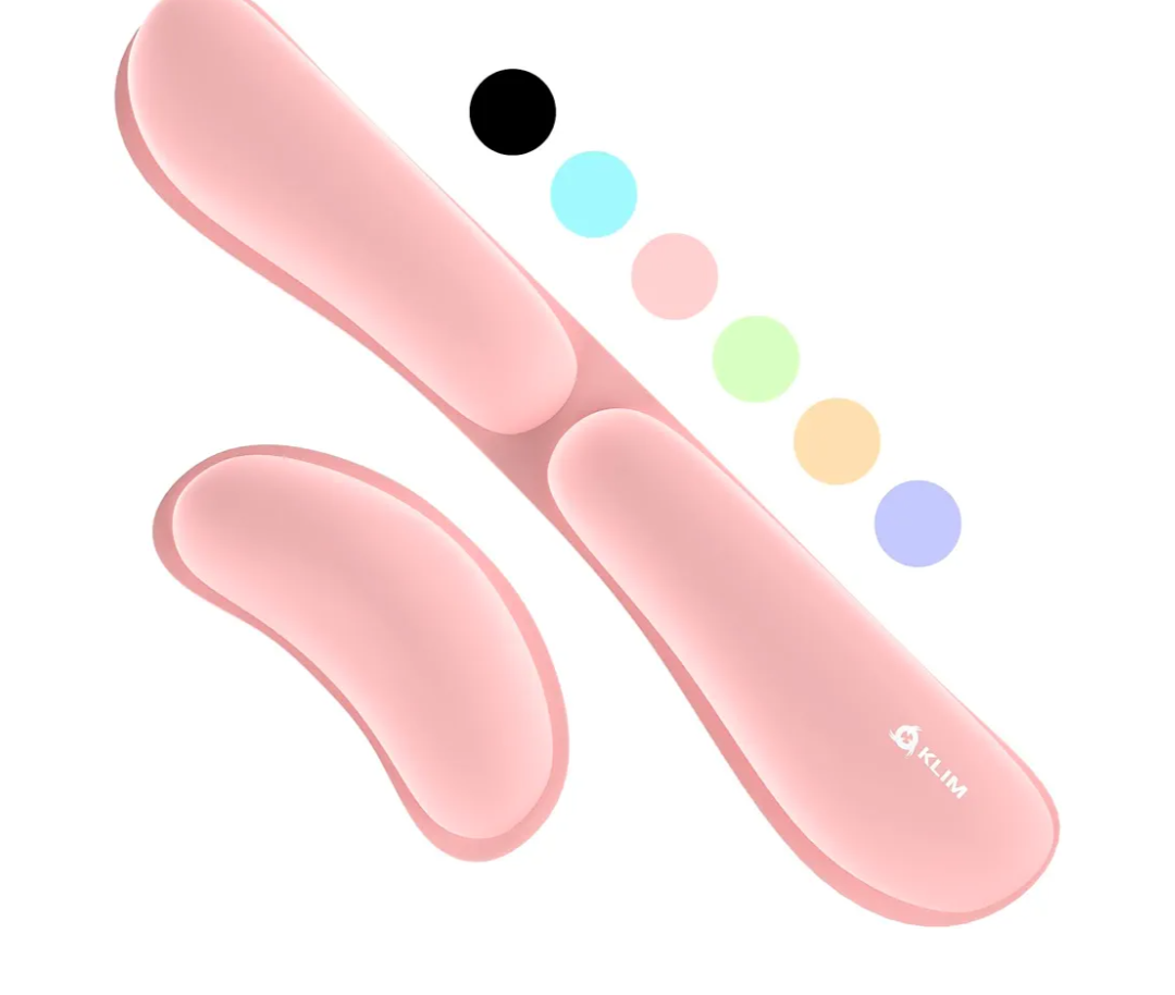 KLIM Mouse & Keyboard Wrist Rest Set - Silky Gel Memory Foam - Ergonomic Wrist Rest for Computer Keyboard, Wrist Pad for Keyboard + Wrist Rest for Mouse - for Gaming and Office - Pain Relief - Pink